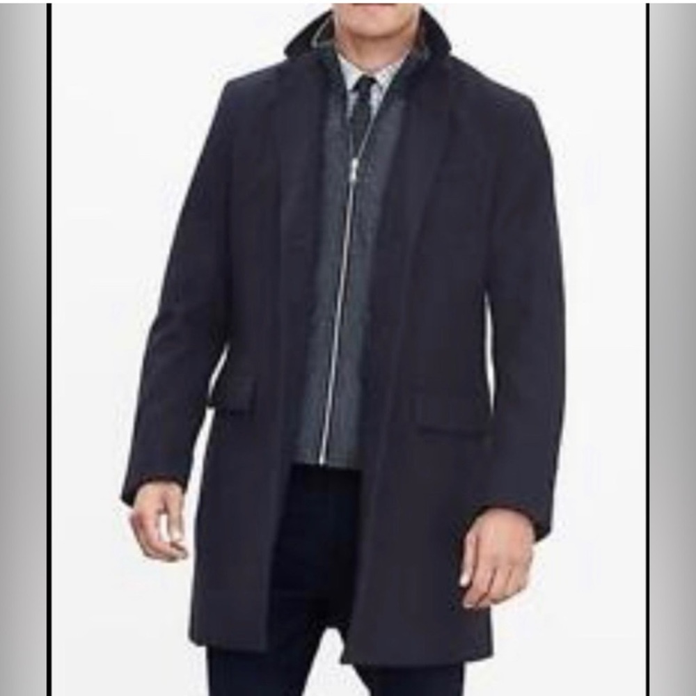 BANANA REPUBLIC Navy Blue TOP COAT Navy Blue ZIP BUTTON WOOL BLEND Large